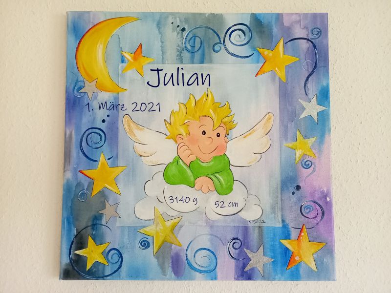 Schutzengel-Bild * Geburt * Taufe * mit Daten * 50 x 50 cm